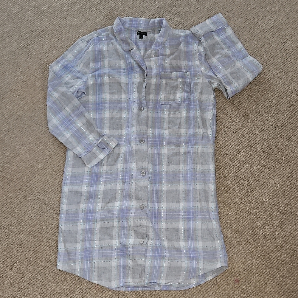New Talbots Pastel Metalic Plaid Flannel Night Shirt Dress